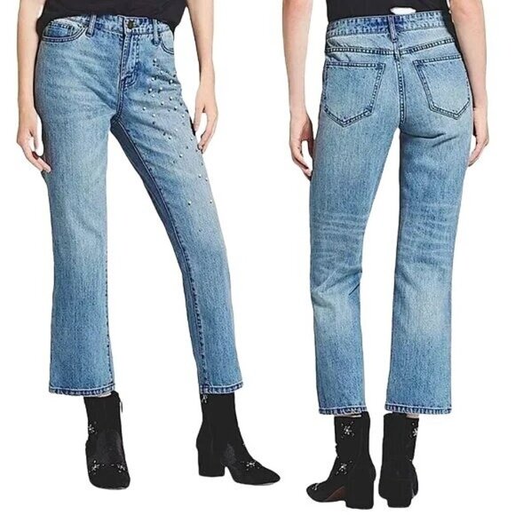 Who What Wear Denim - Who What Wear Pearl Embellished Cropped Jeans